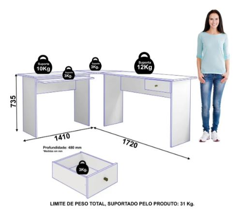 Mesa para Escritório em L Tesla - Imagem 4