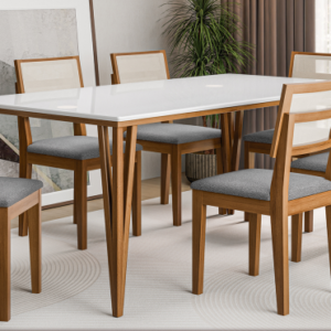 Mesa de Jantar Serena C/ Tampo de Vidro 6C