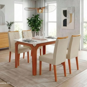 Mesa de Jantar Zoe C/ Tampo de Vidro 4C
