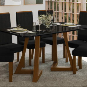 Mesa de Jantar Helloa C/ Tampo de Vidro 6C