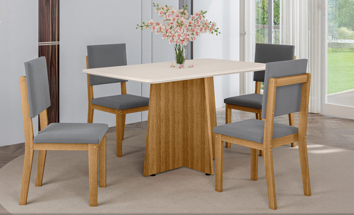 Mesa de Jantar Havai C/ Tampo de Vidro 4C - Imagem 2