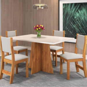 Mesa de Jantar Havai C/ Tampo de Vidro 4C