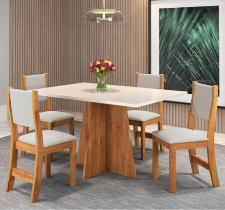 Mesa de Jantar Havai C/ Tampo de Vidro 4C