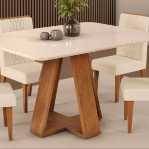 Mesa de Jantar Estela C/ Tampo de Vidro 4C