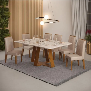 Mesa de Jantar Estela C/ Tampo de Vidro 6C